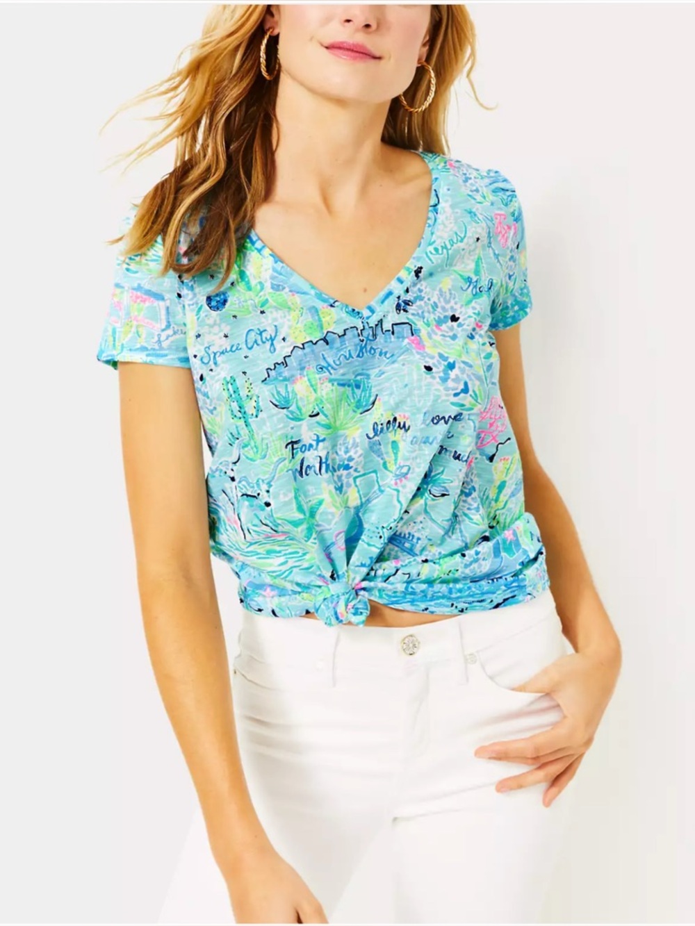 Lilly Pulitzer TEXAS Etta V-Neck Cotton Top